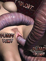 A redhead 3D babe fucked by tentacles